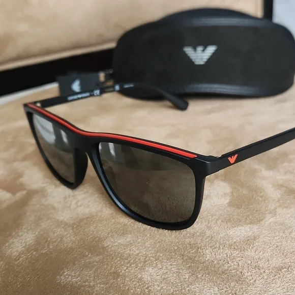 NWT ❗️ Emporio Armani men's sunglasses black and red with case - Picture 3 of 12